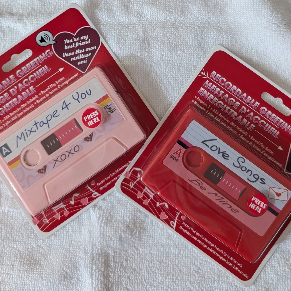 Lot Of 2 Recordable Greeting Tapes Cassettes Valentine's Day Red & Pink